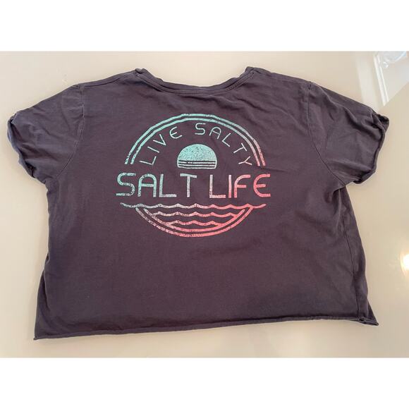Salty Life Women’s Gray Cropped TShirt Size Med 100% Cotton - Picture 4 of 4